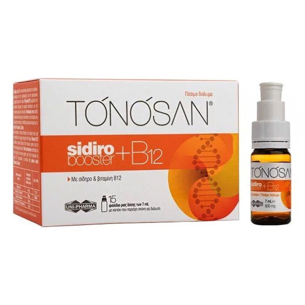 Uni-Pharma Tonosan Sidiro Booster B12 Κάλυψη Των Καθημερινών Απαιτήσεων Σε Σίδηρο & Βιταμίνη Β12,  15x7ml 