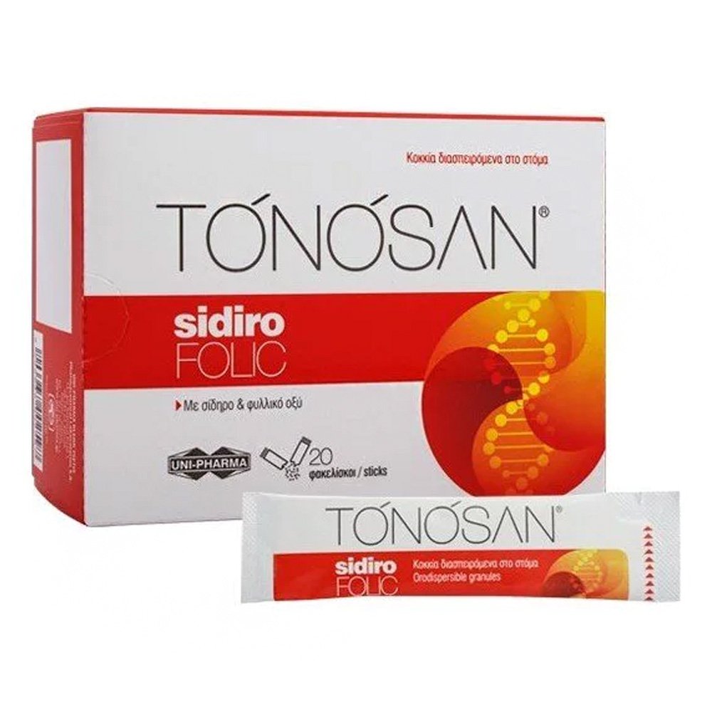 Uni-Pharma Tonosan Sidiro Folic Συμπλήρωμα Διατροφής Με Σίδηρο & Φυλλικό Οξύ, 20 φακελίσκοι