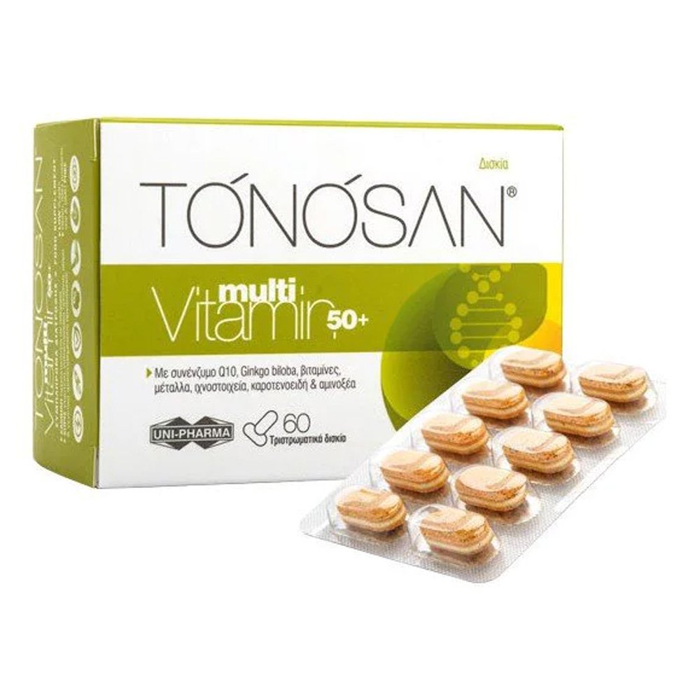 Uni-Pharma Tonosan MultiVitamin 50+ Πολυβιταμίνη για Ενήλικες Άνω των 50 ετών, 60caps, Ημερομηνια ληξς παρτιδας 29-02-2024