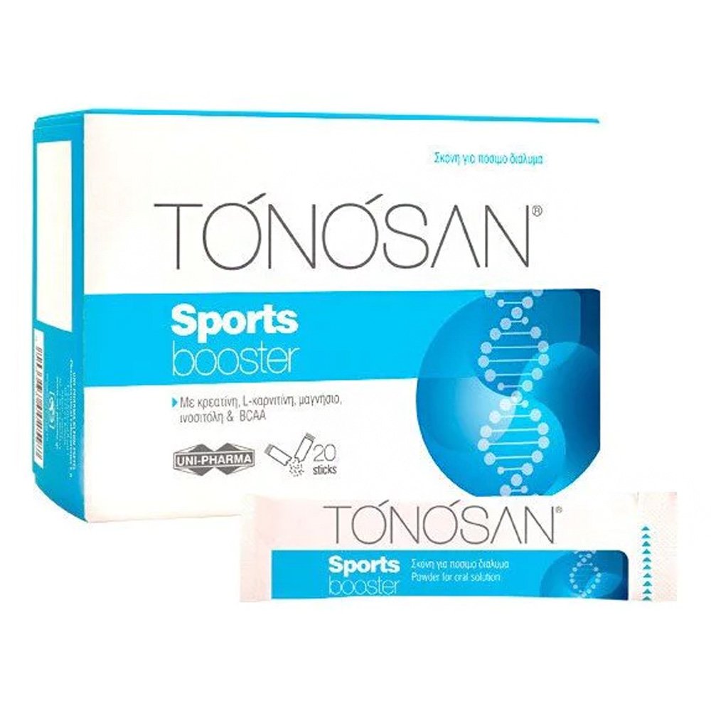 Uni-Pharma Tonosan Sports Booster με Κρεατίνη, L-καρνιτίνη, Mαγνήσιο, Iνοσιτόλη & BCAA, 20 Φακελίσκοι