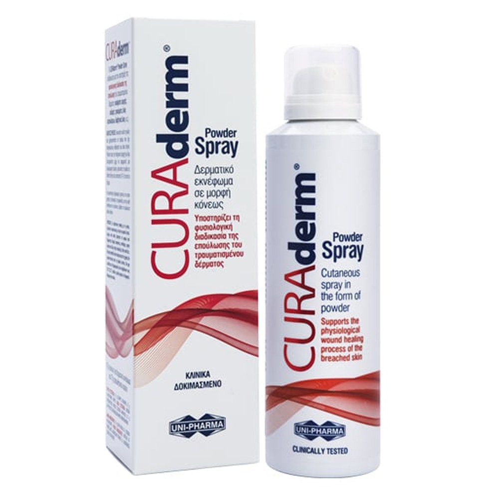 Uni-Pharma Curaderm Powder Spray για την Επούλωση του Τραυματισμένου Δέρματος, 125ml