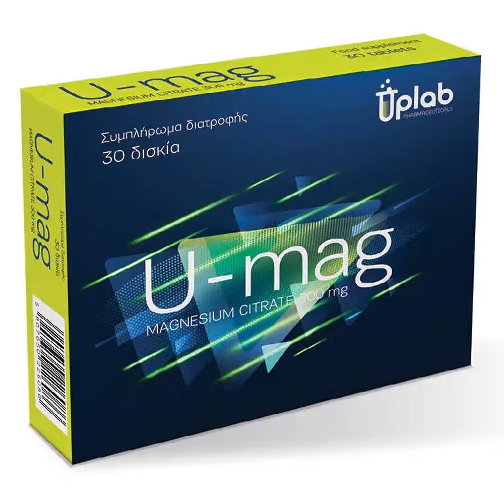  Uplab U-Mag Φόρμουλα με Μαγνήσιο 300mg για Μείωση της Κόπωσης & Φυσιολογική Κατάσταση σε Οστά & Δόντια, 30δισκία