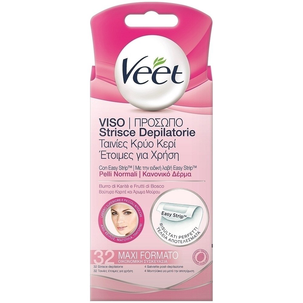 Veet Easy-Gelwax Αποτριχωτικές Ταινίες Προσώπου για Κανονική Επιδερμίδα 32 Τεμάχια