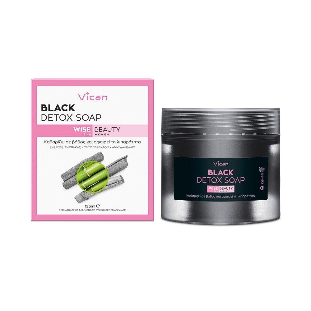 Vican Wise Beauty Black Detox Soap, Κρέμα Καθαρισμού Καθαρίζει σε Βάθος & Αφαιρεί τη Λιπαρότητα, 125 ml