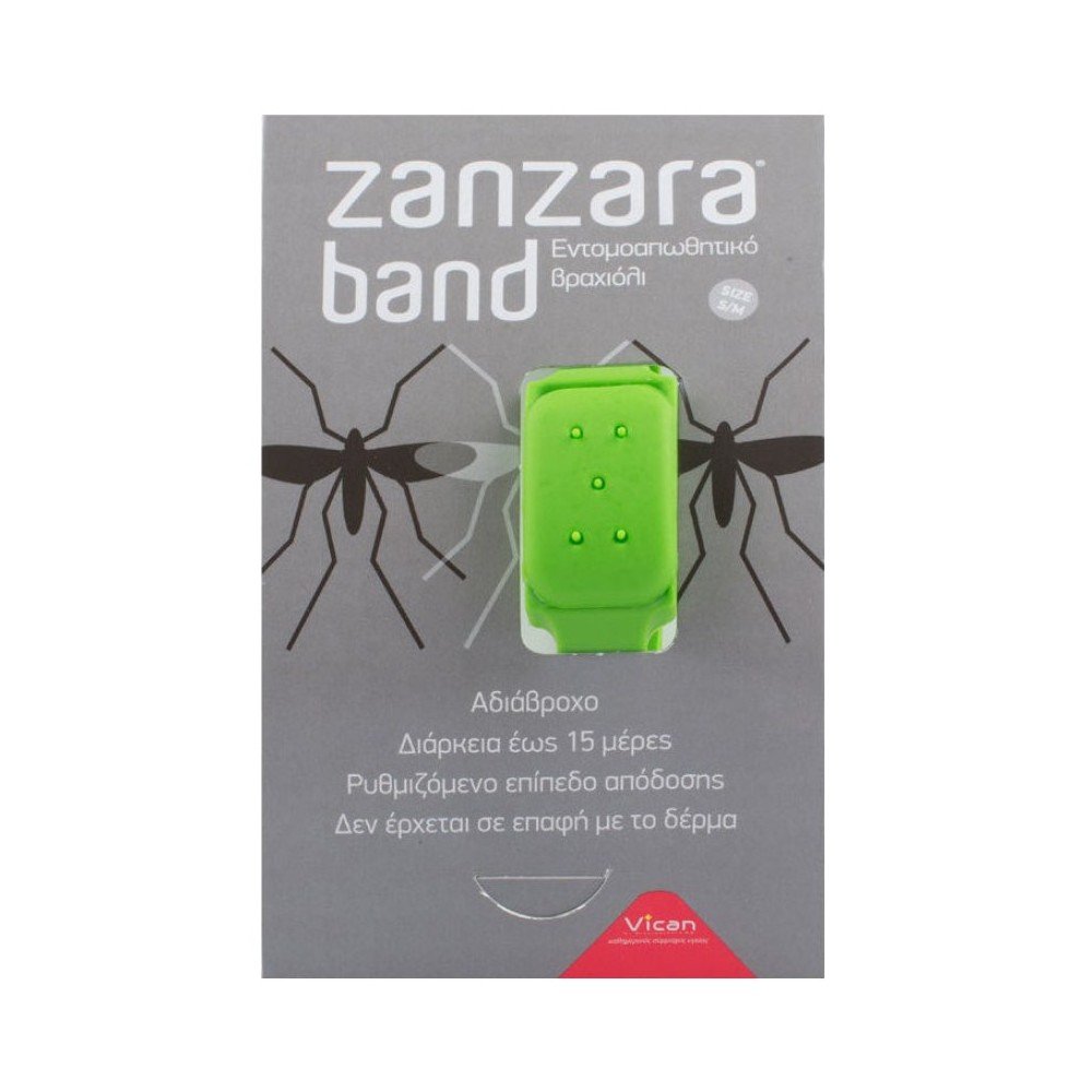 Vican Zanzara Band Εντομοαπωθητικό Βραχιόλι Σιλικόνης Πράσινο Size S/M, 1τμχ