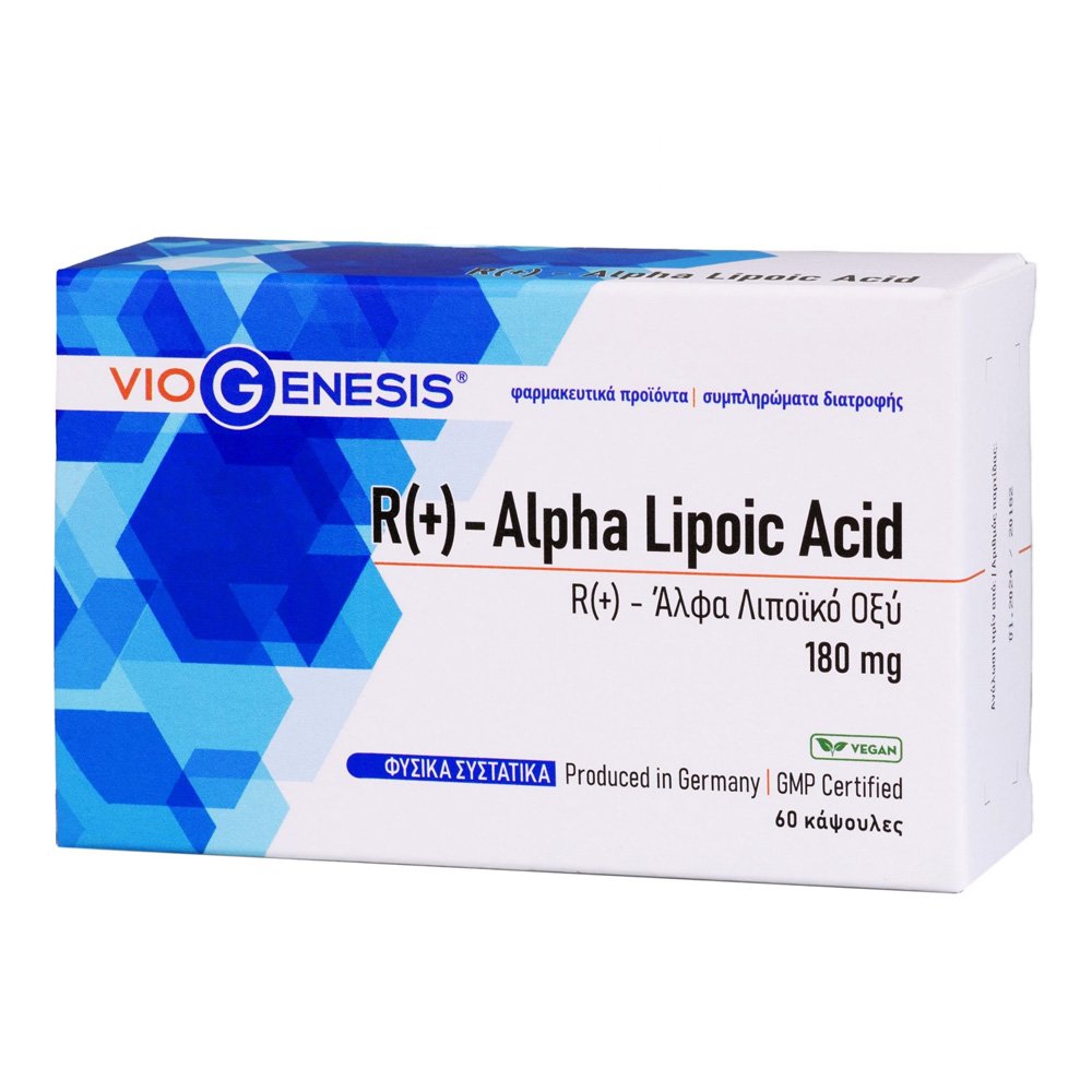 Viogenesis R(+)  Συμπλήρωμα Διατροφής για την Διατήρηση Υγιών Επιπέδων Σακχάρου στο Αίμα Alpha Lipoic Acid 180mg, 60caps