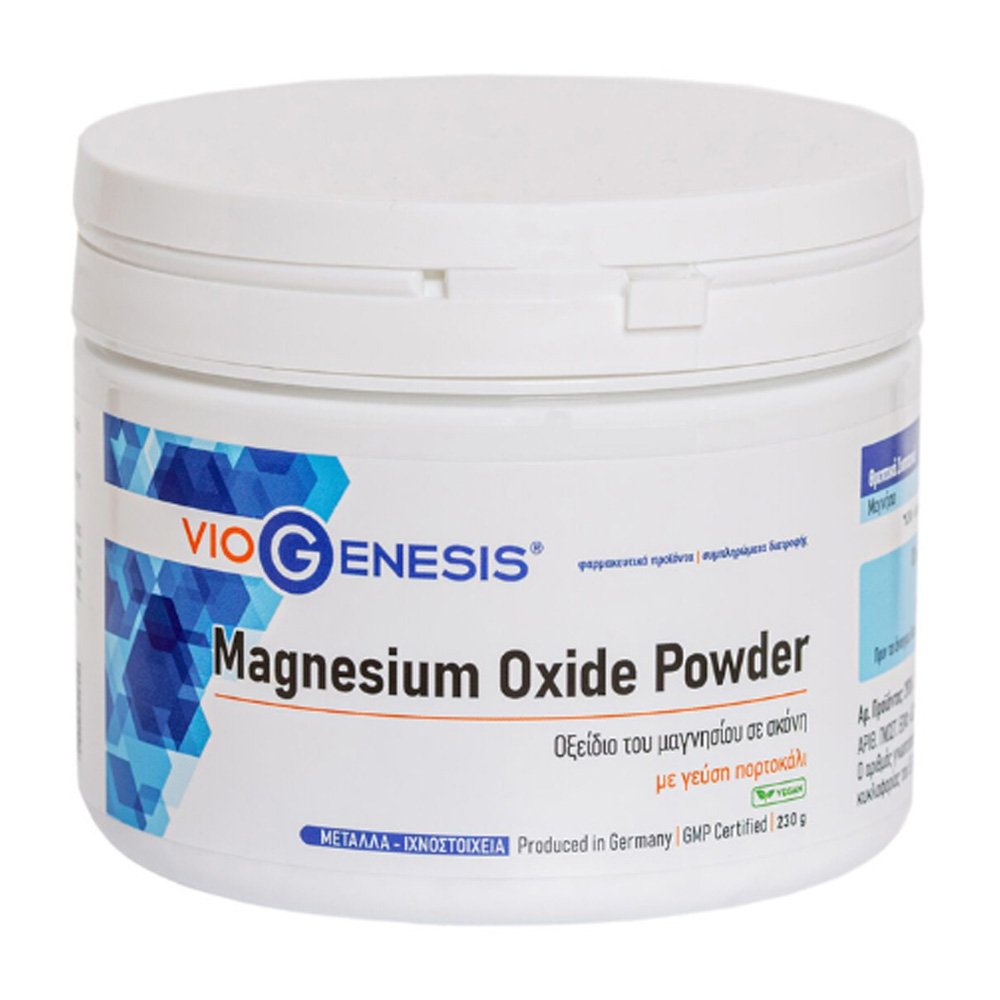 Viogenesis Magnesium Oxide Powder Σκόνη με Γεύση Πορτοκάλι κατά της Δυσκοιλιότητας, 230gr