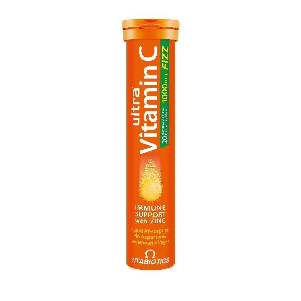 Vitabiotics Ultra Vitamin C FIZZ 1000mg & Zinc, Συμπλήρωμα Διατροφής με Βιταμίνη C & Ψευδάργυρο με Γεύση Πορτοκάλι, 20 αναβράζοντα δισκία