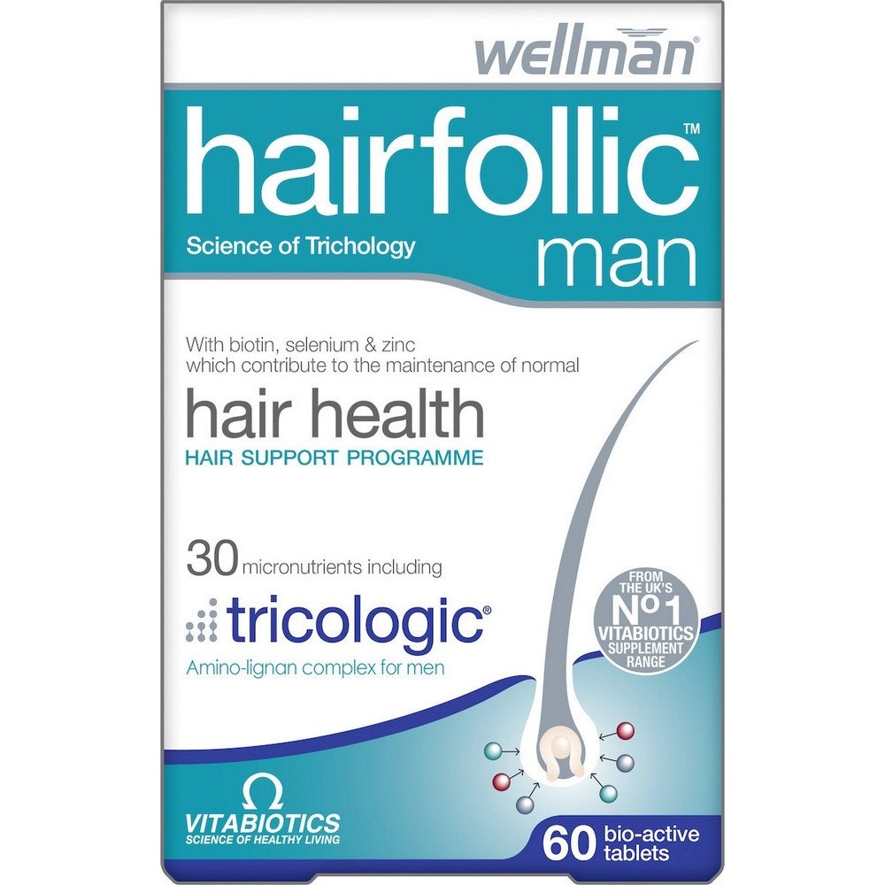 Vitabiotics WellMan Hairfollic Man Tricologic Συμπλήρωμα Διατροφής για το Τριχωτό της Κεφαλ΄ής του Άνδρα, 60 ταμπλέτες