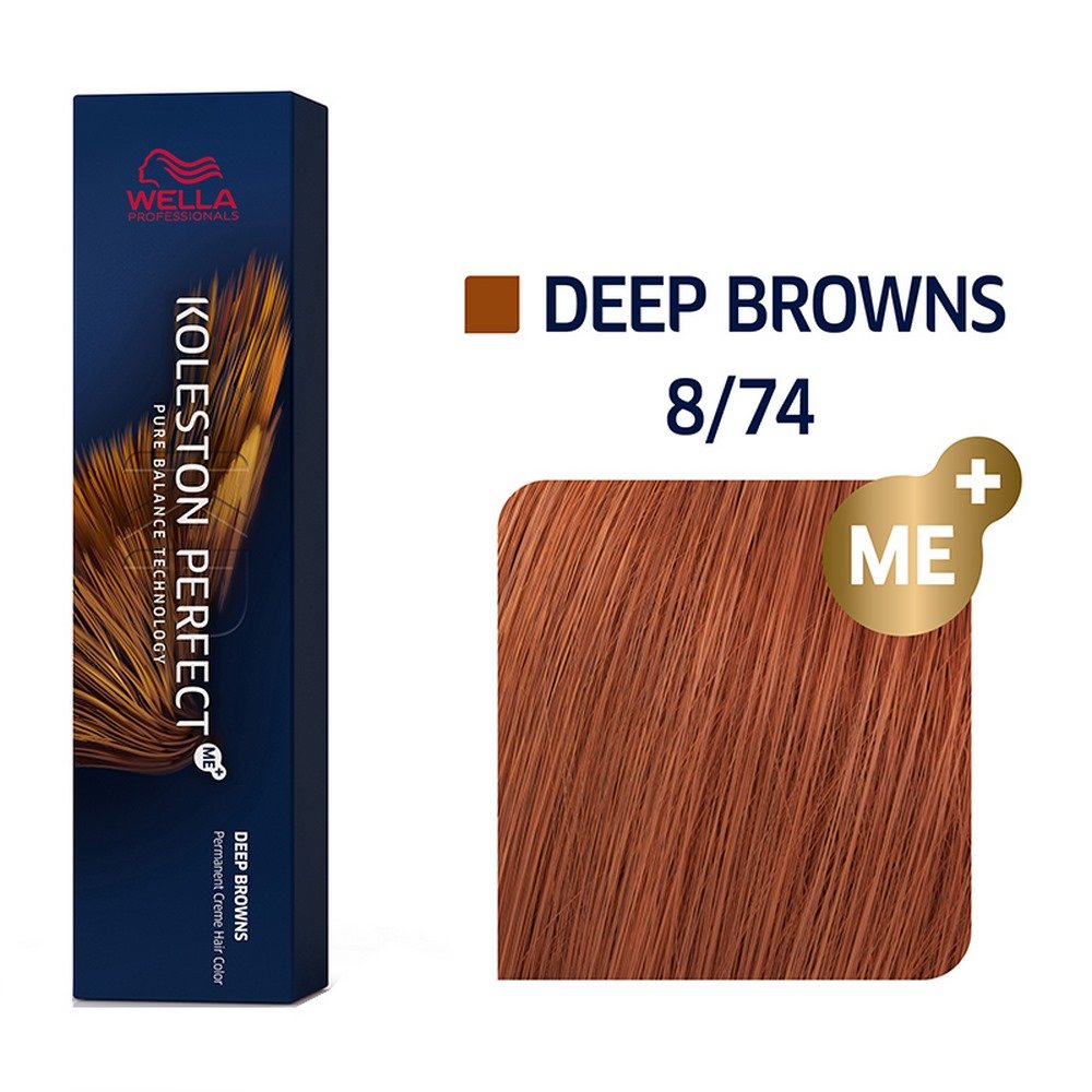 Wella Koleston Perfect Me+ Deep Browns 8/74 Ξανθό Ανοιχτό Καφέ Κόκκινο, 60ml