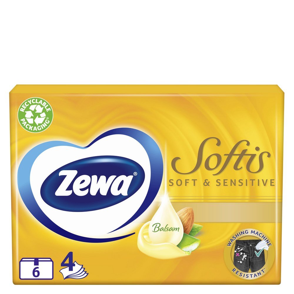 Zewa Softis Soft & Sensitive Extra Gentle Χαρτομάντηλα Τσέπης, 6 τμχ