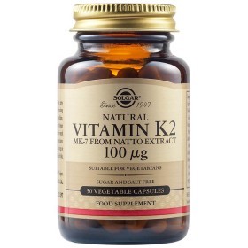 Solgar Vitamin K2 100mg σε Μορφή ΜΚ-7 (μενακινόνη-7) Συμπλήρωμα Διατροφής Βιταμίνη Κ2 Συμβάλλει στην Ομαλή Πήξη του Αίματος & Ενισχύει την Υγεία των Οστών, 50veg.caps