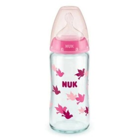 NUK First Choice Plus Γυάλινο Μπιμπερό Λευκό για 0-6m με Δείκτη Ελέγχου Θερμοκρασίας & Μεσαίας Οπής Θηλή Σιλικόνης, 240ml