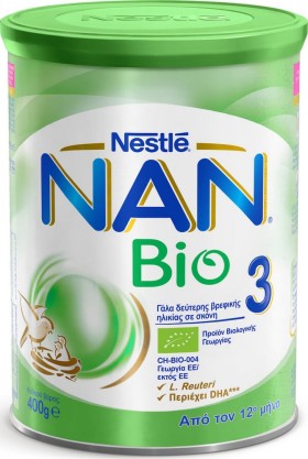 Nestle Nan Bio 3 Βιολογικό Γάλα Δεύτερης Βρεφικής Ηλικίας από 12 μηνών, 400gr