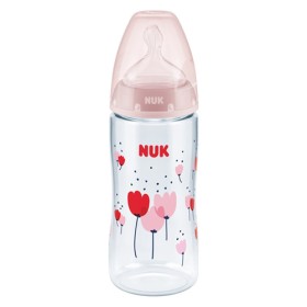 Nuk First Choice+ Πλαστικό Μπιμπερό με Θηλή Σιλικόνης & Ένδειξη Θερμοκρασίας 6-18m Ροζ με Καμηλοπάρδαλη, 300ml