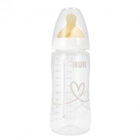 Nuk First Choice Πλαστικό Μπιμπερό με Θηλή Καουτσούκ Λευκό με Καρδιές 0m+, 300ml