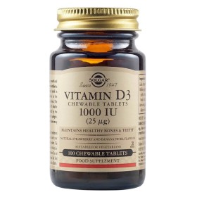 Solgar Vitamin D3 1000 IU (25μg) Συμπλήρωμα Διατροφής Μασώμενης Βιταμίνης D3 με Γεύση Μπανάνα Φράουλα, 100chew.tabs