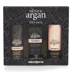 Macrovita Olive & Argan Αναδομητικό Σαμπουάν 200ml, Γαλάκτωμα Μαλλιών 200ml & Μάσκα Επανόρθωσης Μαλλιών 100ml
