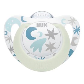 Nuk Star Νight Ορθοδοντική Πιπίλα Σιλικόνης με Θήκη Λευκή με Σιέλ/Γκρι Αστεράκια 0-6m, 1τμχ