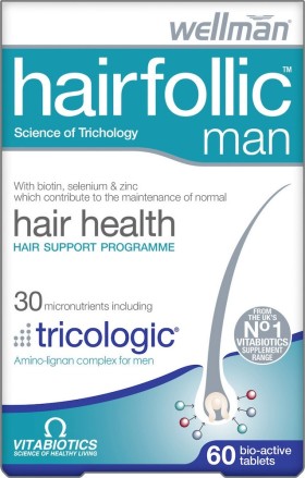 Vitabiotics WellMan Hairfollic Man Tricologic Συμπλήρωμα Διατροφής για το Τριχωτό της Κεφαλ΄ής του Άνδρα, 60 ταμπλέτες