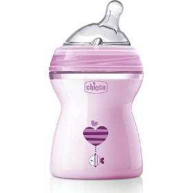 Chicco Natural Feeling Πλαστικό Μπιμπερό με Θηλή Σιλικόνης Μέτριας Ροής 2m+ Ροζ, 250ml
