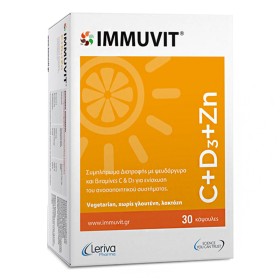 Leriva Pharma Immuvit C + D3 + Zn Συμπλήρωμα Διατροφής για την Ενίσχυση του Ανοσοποιητικού, 30κάψουλες