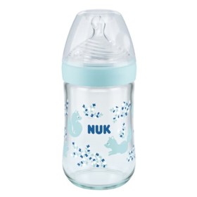 Nuk Nature Sense Γυάλινο Μπιμπερό με Θηλή Σιλικόνης Μεγεθος M 0-6m Πράσινη Κουκουβάγια, 240ml