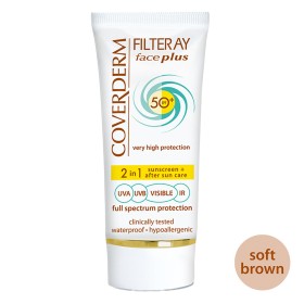Coverderm Filteray Face Plus 2 in1 Soft Brown Αντηλιακή Κρέμα Προσώπου & After Sun με Χρώμα για Λιπαρές/Ακνεϊκές Επιδερμίδες SPF50, 50ml