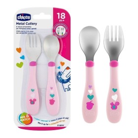 Chicco Metal Cutlery Mix & Match Σετ Πιρούνι Κουτάλι Ανοξείδωτο 18m+ Ροζ, 1τμχ