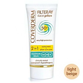 Coverderm Filteray Face Plus 2 in 1 Light Beige Αντηλιακή Κρέμα Προσώπου & After Sun Care Λιπαρές/Ακνεϊκές Επιδερμίδες SPF30 LBG, 50ml