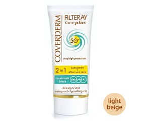 Coverderm Filteray Face Plus 2 in1 Αντηλιακή Κρέμα Προσώπου για Ξηρές/Ευαίσθητες Επιδερμίδες SPF50 LBG, 50ml
