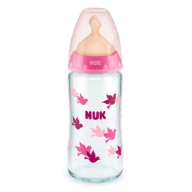 Nuk Γυάλινο Μπιμπερό First Choice Plus Temperature Control κατά των Κολικών με Θηλή Καουτσούκ 0-6m Ροζ, 240ml