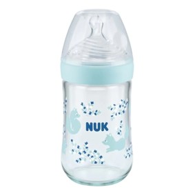 Nuk Nature Sense Γυάλινο Μπιμπερό με Θηλή Σιλικόνης Μεγεθος M 0-6m Μπλε Αλεπού, 240ml