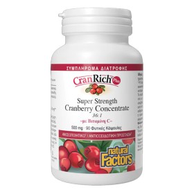Natural Factors CranRich Plus 500mg για την Υποστήριξη της Υγείας του Ουροποιητικού Συστήματος, 90φυτ.κάψουλες
