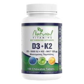 Natural Vitamins D3 (5000 IU) + K2 (125μg), 100 Μασώμενες Ταμπλέτες