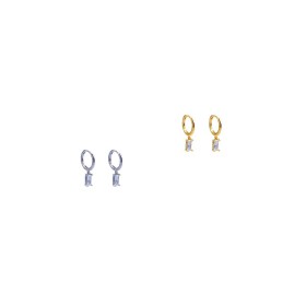 Ro-Ro Accessories Σκουλαρίκι Κρίκος Kρεμαστό Oρθογώνιο Στρας EF004, 1 ζεύγος