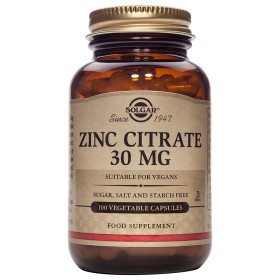 Solgar Zinc Citrate 30mg Vegetable Capsules Συμπλήρωμα Διατροφής με Ψευδάργυρο, 100caps