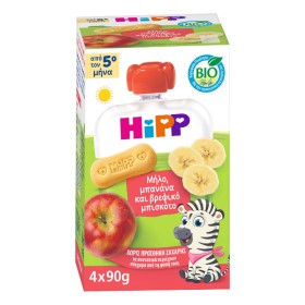 Hipp Bio Φρουτοπολτός Mήλο, Mπανάνα & Bρεφικό Mπισκότο, 4x90g