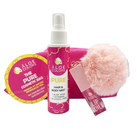 [E] Aloe Colors The Pure Bag με Hair & Body Mist 100ml & Lip Oil Charm με Pom Pom, 5ml