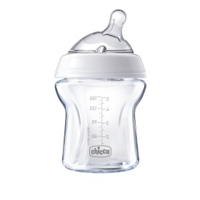Chicco Natural Feeling Γυάλινο Μπιμπερό με Κεκλιμένη Θήλη Σιλικόνης 0m+, 150ml