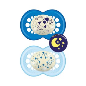 Mam Night Ορθοδοντικές Πιπίλες Σιλικόνης 6-16m Μπλε Πύραυλος/Γαλάζια Αστέρι, 2τμχ
