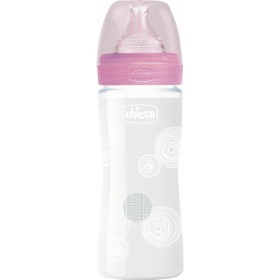 Chicco Well Being Γυάλινο Μπιμπερό Ροζ 240ml ΘΣ Αργή Ροή 0m+ 240ml