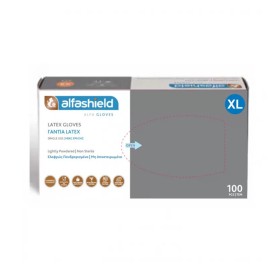 Alfashield Latex Examination Gloves Powder Free Εξεταστικά Γάντα Μιας Χρήσης, Χωρίς Πούδρα, X-Large, 100τμχ