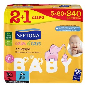 Septona Calm N Care Chamomile Μωρομάντηλα Χωρίς Οινόπνευμα & Parabens με Χαμομήλι, 240τμχ