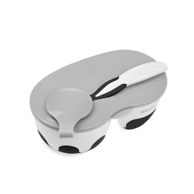 Akuku Μπολάκι με Χώρισμα και Κουτάλι White/Black, 2τμχ