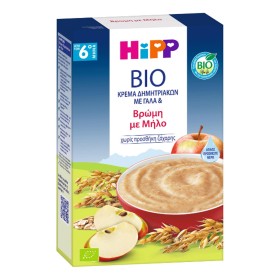 Hipp Bio Κρέμα Δημητριακών με Γάλα, Βρώμη & Μήλο Χωρίς Ζάχαρη 6m+, 250g