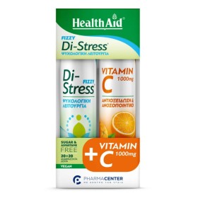 Health Aid Fizzy Di-Stress Combo Pack, Συμπληρωμα Διατροφής για Καλή Ψυχολογική Λειτουργία & Βιταμίνη C 1000mg, 2x20 αναβράζοντα