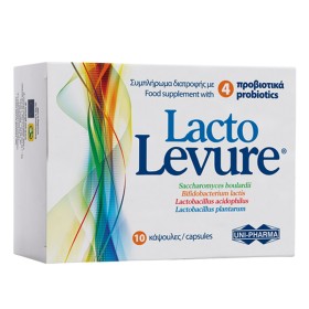 Uni-Pharma Lacto Levure Συμπλήρωμα Διατροφής με 4 Προβιοτικά για την Καλή Λειτουργία του Εντέρου, 10caps