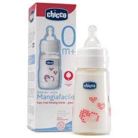Chicco Μπιμπερό Γυάλινο Μπιμπερό, 0+ Θηλή καουτσούκ Μangiafacile, 125ml