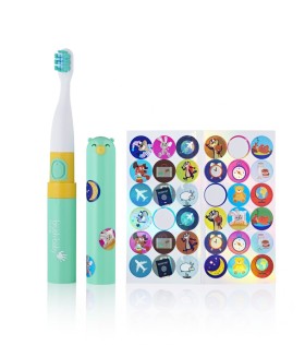 Brush Baby Go Kidz Electric Travel Παιδική Ηλεκτρική Οδοντόβουρτσα Πράσινη & Αυτοκόλλητα, 1 τμχ
